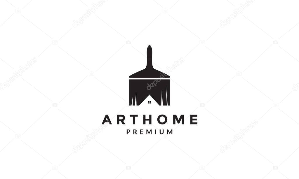 Brush paint with home logo symbol icon vector graphic design illustration