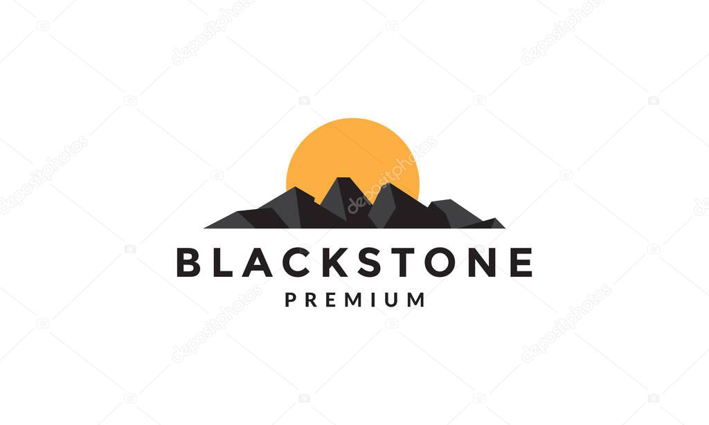 Black stone with sunset logo symbol icon vector graphic design illustration