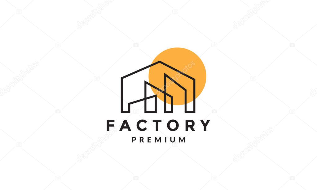 lines factory or industry building with sunset logo symbol icon vector graphic design illustration