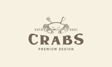 Yengeçli spatula vintage logo sembolü vektör ikonu grafik tasarımı