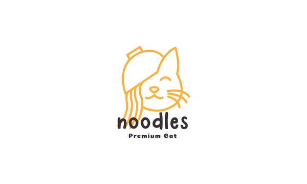 Schattige Kat Met Noodle Bowl Logo Symbool Vector Pictogram Illustratie — Stockvector