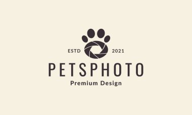 evcil köpek ayağı ve kamera deklanşörü logo vektör simgesi ikon tasarımı grafik illüstrasyonu