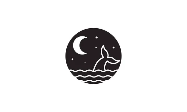 Nuit Mer Avec Baleine Lune Logo Vecteur Symbole Icône Conception — Image vectorielle