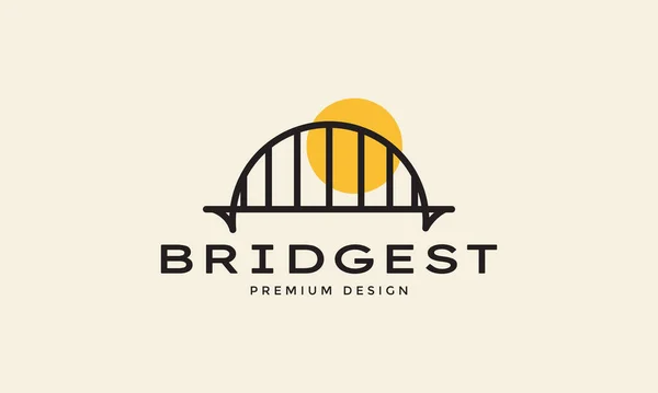 Puente Líneas Ciudad Con Logotipo Puesta Del Sol Icono Del — Vector de stock