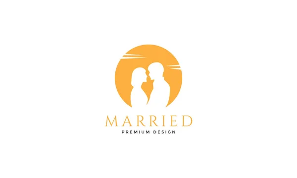Pasangan Pernikahan Dengan Logo Matahari Terbenam Ikon Vektor Gambar Gambar - Stok Vektor
