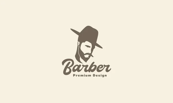 Vintage Mann Mit Hut Und Bart Barbershop Logo Symbol Symbol — Stockvektor