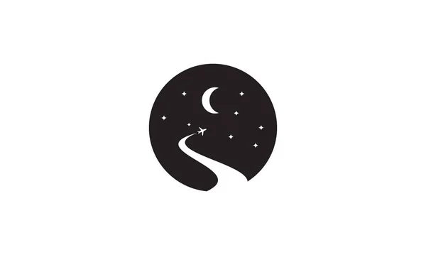 Νύχτα Αεροπλάνο Και Λογότυπο Του Ουρανού Εικονίδιο Διάνυσμα Γραφικό Σχέδιο — Διανυσματικό Αρχείο