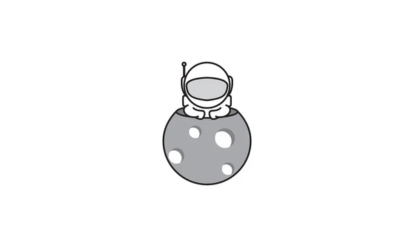 Barn Astronaut Med Månen Logotyp Symbol Vektor Ikon Illustration Grafisk — Stock vektor