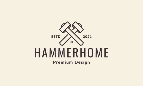 Linien Hammer Kreuz Mit Home Logo Symbol Vektor Symbol Illustration — Stockvektor