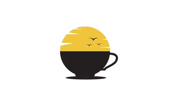 Tee Oder Kaffeetasse Mit Sonnenuntergang Logo Symbol Vektor Symbol Illustration — Stockvektor