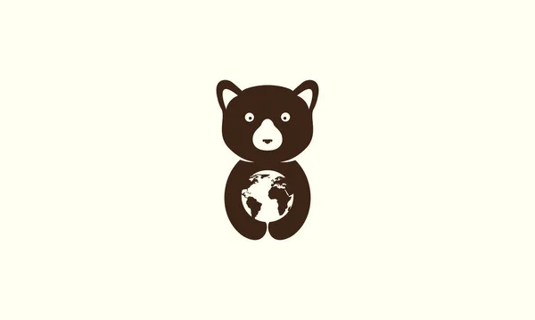 Χαριτωμένο Αρκουδάκι Ζώο Λογότυπο Της Γης Εικονίδιο Διάνυσμα Γραφική Απεικόνιση — Διανυσματικό Αρχείο