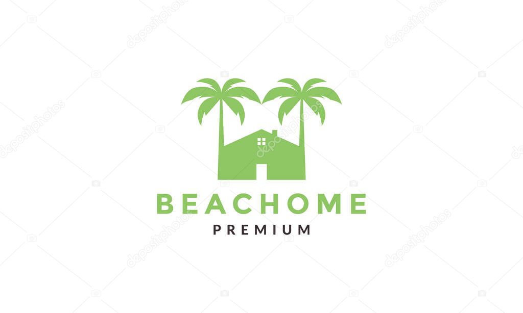 Green palm tree with home logo symbol vector icon illustration graphic design