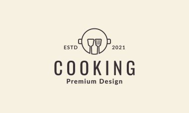 Hipster spatulası ve pan logo vektör resimleme tasarımı çizgileri