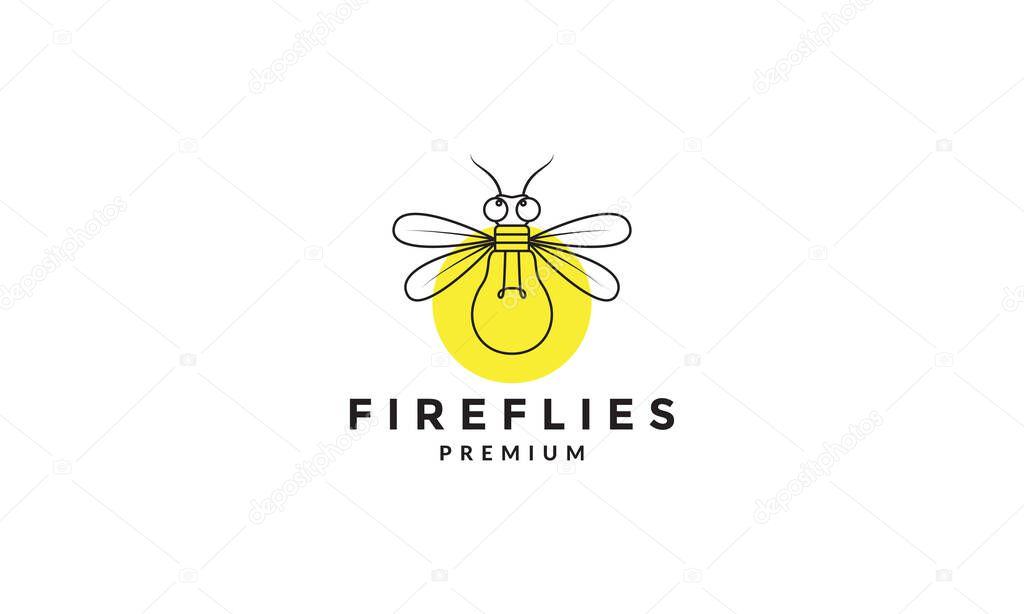 line insect fireflies with bulb lamp logo symbol vector icon illustration graphic design