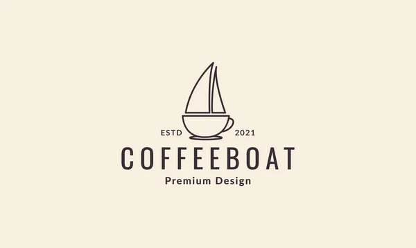 Linien Boot Mit Kaffeetasse Logo Vektor Symbol Illustration Design — Stockvektor