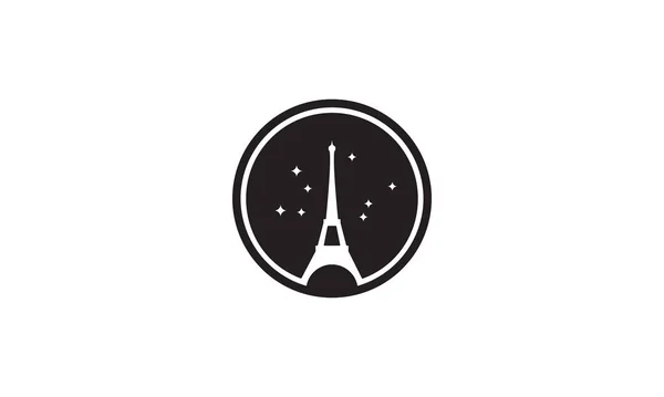 Cerchio Eiffel Notte Stella Logo Vettoriale Icona Illustrazione Design — Vettoriale Stock