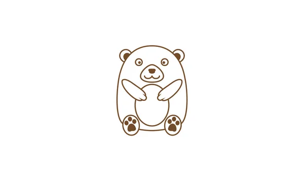 Linhas Bonito Bebê Urso Sorriso Logotipo Vetor Ícone Ilustração Design — Vetor de Stock