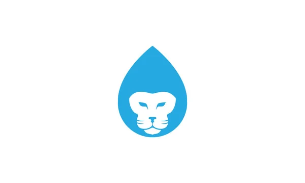 Azul Gota Agua Con Cabeza León Logo Vector Icono Ilustración — Archivo Imágenes Vectoriales