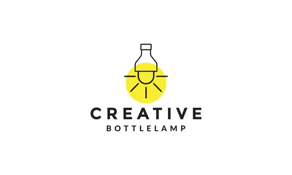 Creativo Botella Lámpara Iluminación Logo Vector Icono Ilustración Diseño — Archivo Imágenes Vectoriales