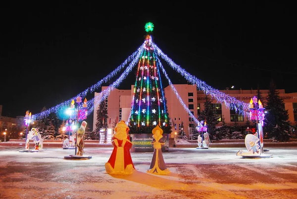 Christmas Tree Respublica Street Tyumen Russia January 2021 — Stock Photo, Image
