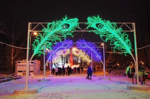 New Year Decorations Tsvetnoy Boulevard Tyumen Russia January 2021 — Stock Photo, Image