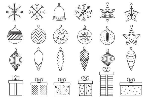 Große Reihe Von Weihnachtssymbolen Kugeln Schneeflocken Und Geschenke Isoliert Auf — Stockvektor