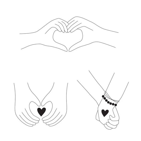 概要白い背景にハートで手をつなぐ バレンタインデーベクトルセット 落書きスタイルの手描きの要素 — ストックベクタ