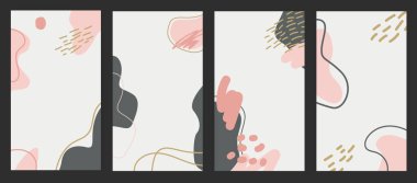 El çizimi Instagram hikayeleri şablonları. Metin için fotokopi alanı olan en az moda olan organik şekiller. Sosyal Vurgulama Kapakları, Davetiye, afiş, broşür için soyut arkaplan kümesi