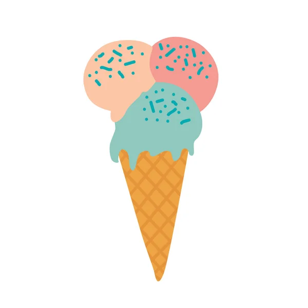 Hand Drawn Pink Blue Cartoon Ice Cream Cone Vector Illustration — Stock Vector