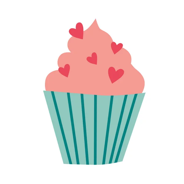 Valentijn Cupcake Icoon Met Hartvormige Topping Liefdesconcept Vector Illustratie Platte — Stockvector