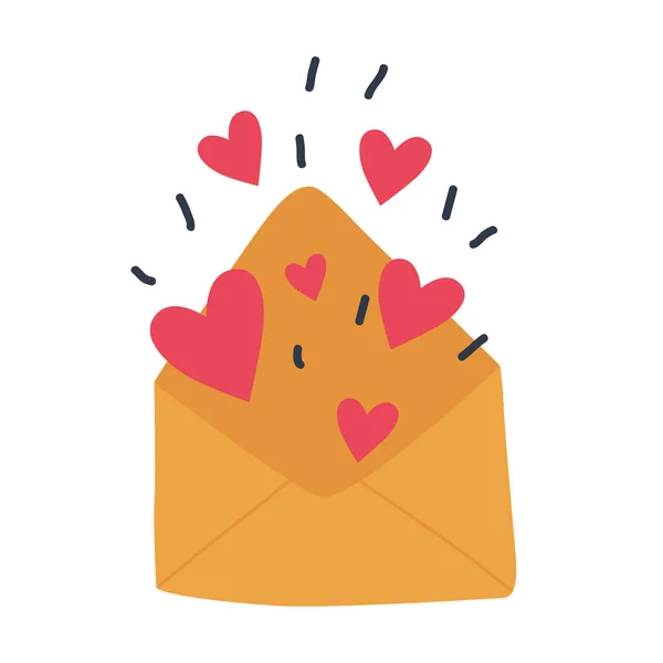 Milostný Vzkaz Valentýna Hezký Dopis Obálka Srdcem Otevřeným Romantické Prvky — Stockový vektor