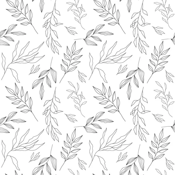 Vector Floral Seamless Pattern Con Elegante Pianta Contorno Disegnato Foglie — Vettoriale Stock
