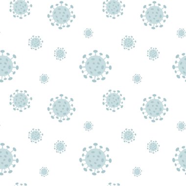 Koronavirüs hastalığının kusursuz deseni. Hastalık hücreli Covid-19 virüs geçmişi. Beyaz arkaplanda izole edilmiş çizgi film biçiminde vektör illüstrasyonu