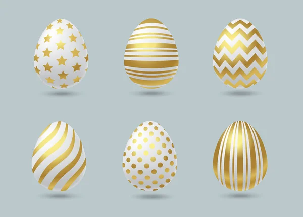Easter White Eggs Set Eggs Luxury Gold Ornament Spring Holiday — Stock Vector