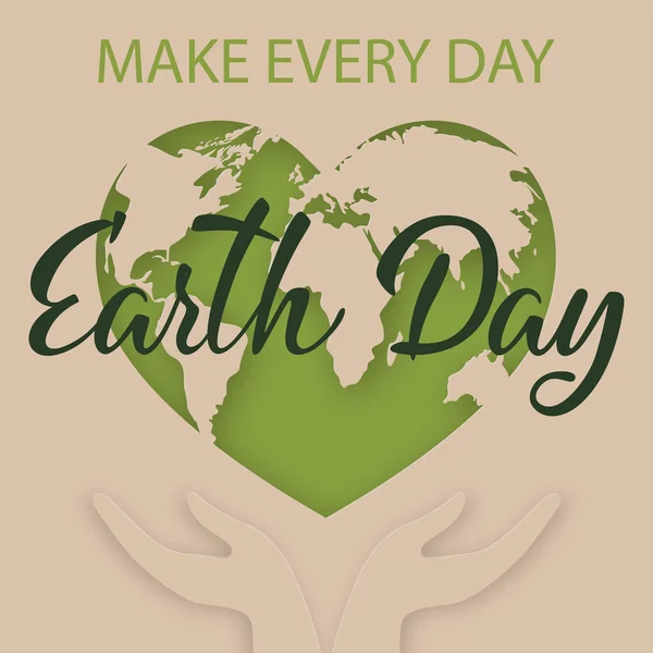 Hari Bumi Konsep Ekologi Desain Dengan Hati Hijau Dengan Planet - Stok Vektor