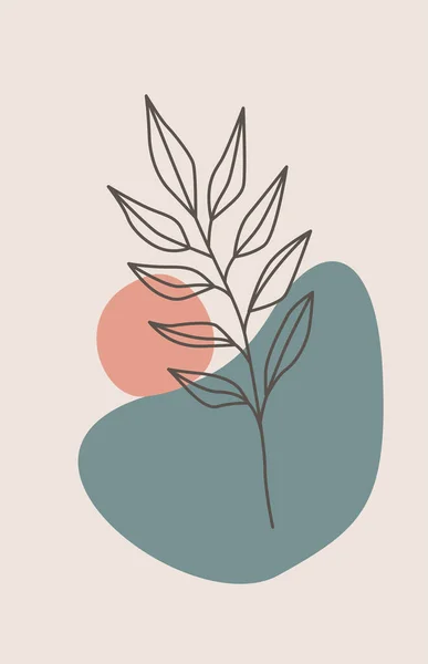 土色波荷叶线画图 手绘植物 草本植物 叶子和花瓶 热带花卉设计 现代矢量图解 招贴画 墙壁艺术 印刷品 — 图库矢量图片
