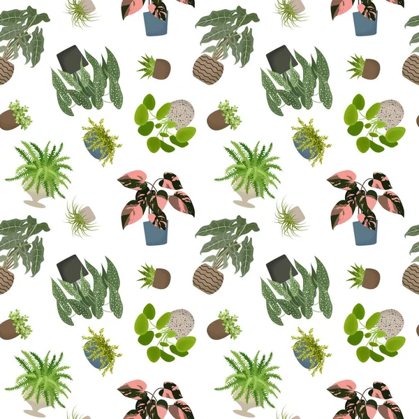 Plantes Maison Motif Sans Couture Décor Mode Avec Des Plantes — Image vectorielle