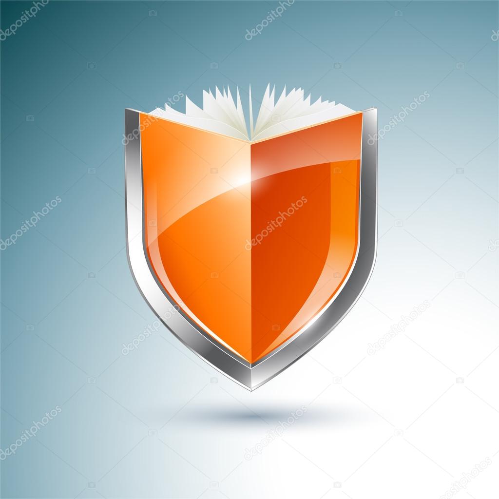 Orange book and shield vector illustration