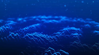 Dinamik dalgalı soyut bir arkaplan. Parçacık dalgası. Soyut teknoloji akış arkaplanı. Büyük veri görselleştirmesi. 3d oluşturma.