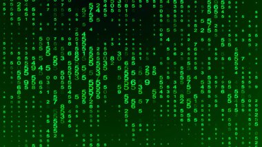 Dijital arkaplan yeşil matrisi. Matris arka planı. İkili bilgisayar kodu. Hacker kodlama konsepti. 3B görüntüleme.