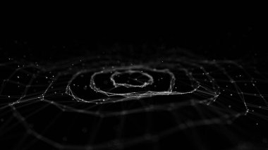 3 boyutlu dalga. Parçacık dalgası. Soyut dijital parçacıkların parladığı üç boyutlu arka plan. Veri teknolojisi çizimi. Büyük veri görselleştirmesi. 3d oluşturma.