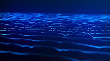 Dinamik dalgalı soyut bir arkaplan. Parçacık dalgası. Soyut teknoloji akış arkaplanı. Büyük veri görselleştirmesi. 3d oluşturma.