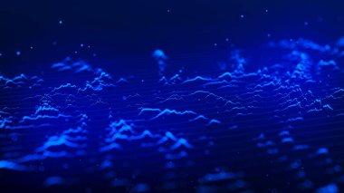 Dinamik dalgalı soyut bir arkaplan. Parçacık dalgası. Soyut teknoloji akış arkaplanı. Büyük veri görselleştirmesi. 3d oluşturma.