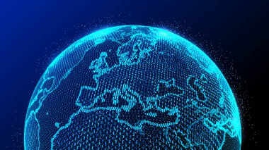 Genel ağ bağlantısı. Soyut Dünya Haritası. Büyük veri görselleştirmesi. 3B görüntüleme.