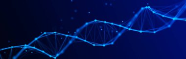 Dijital mavi DNA konsepti. Soyut 3d çokgen kablosuz DNA molekülü. Tıp bilimi ve biyoteknoloji. 3B görüntüleme.