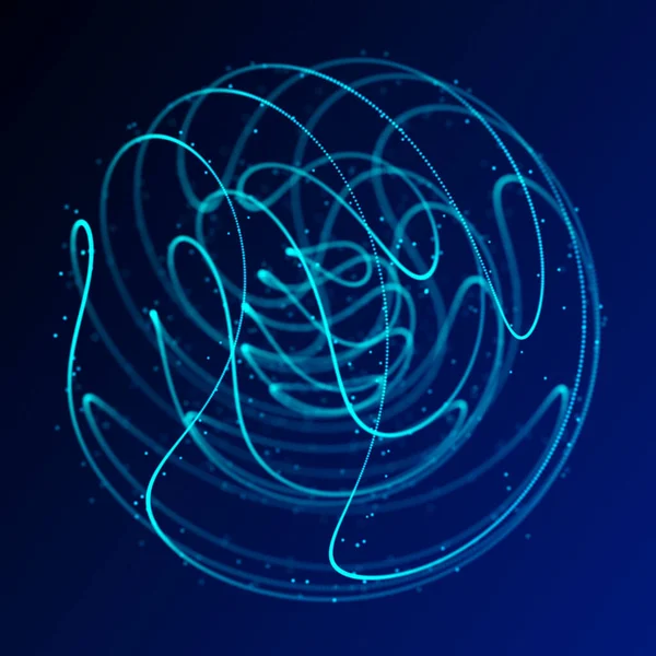 Abstract 3d sphere. Sphere with twist lines. Glowing lines twisting Logo design. Outer space object. Futuristic technology style. Sphere particles. 3d rendering.