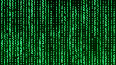 Dijital arkaplan yeşil matrisi. Matris arka planı. İkili bilgisayar kodu. Hacker kodlama konsepti. 3B görüntüleme.