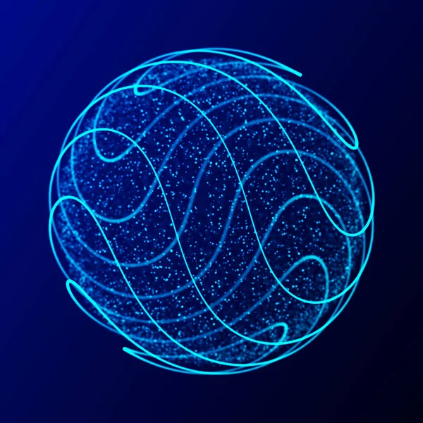 Abstract 3d sphere. Sphere with twist lines. Glowing lines twisting Logo design. Outer space object. Futuristic technology style. Sphere particles. 3d rendering.