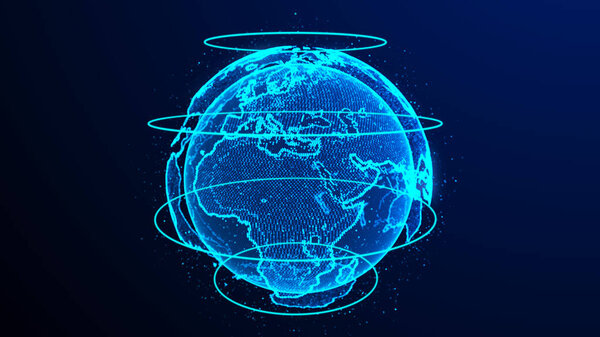 Глобальное сетевое соединение. Абстрактная карта Земли. Большая визуализация данных. 3D рендеринг.