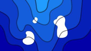 Mavi kağıt arka planda kesilmiş. Kağıt karikatür, soyut dalgalar. Pürüzsüz origami sanat şekli kağıt kesiği. Vektör illüstrasyonu.